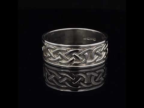 Video of 14k White Gold Mens Celtic Knot Wedding Ring. Handmade in Ireland. Available on DESIGNYARD.com and in our Jewelry Store Dublin, Ireland. Free Worldwide Shipping with DHL.