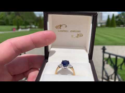 Video of 18k Yellow White Gold Sapphire Diamond Engagement Ring. Available on DESIGNYARD.com and in our Jewellery Shop Dublin, Ireland. Free Worldwide Shipping with DHL.