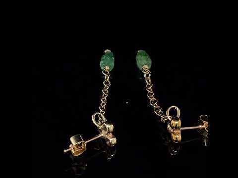 Photograph 3 of Irish Made Cassie McCann's Yellow Gold Zambian Emerald Earrings. Available on DESIGNYARD.com Number 1 Contemporary Jewellery Dublin, Ireland.