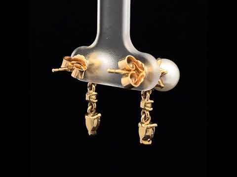 Video of Flora Bhattachary's 18k Yellow Gold Ashru Pearl Diamond Drop Earrings. Available on DESIGNYARD.com and in our Jewellery Shop Dublin, Ireland.