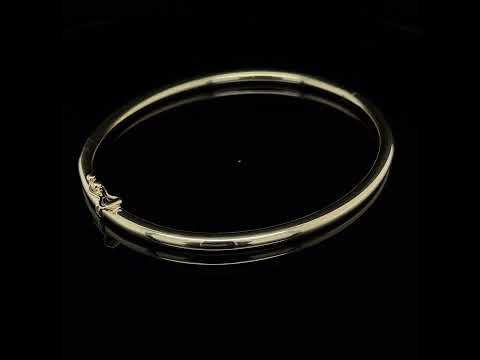 Video of 9k Yellow Gold Solid Hinged Bangle. Available on DESIGNYARD.com and in our Jewelry Store Dublin, Ireland. Free Worldwide Shipping with DHL.