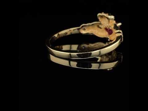 Video of 14k Yellow Gold Ruby Heart Diamond Claddagh Ring. Handmade in Ireland. Available on DESIGNYARD.com and in our Jewellery Shop Dublin, Ireland. Free Worldwide Shipping with DHL.