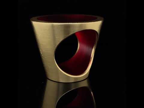 Video of Monika Jakubec's 18k Yellow Gold Red Resin Cone Statement Ring. Available on DESIGNYARD.com and in our Contemporary Jewellery Shop Dublin, Ireland. Free Worldwide Shipping with DHL.