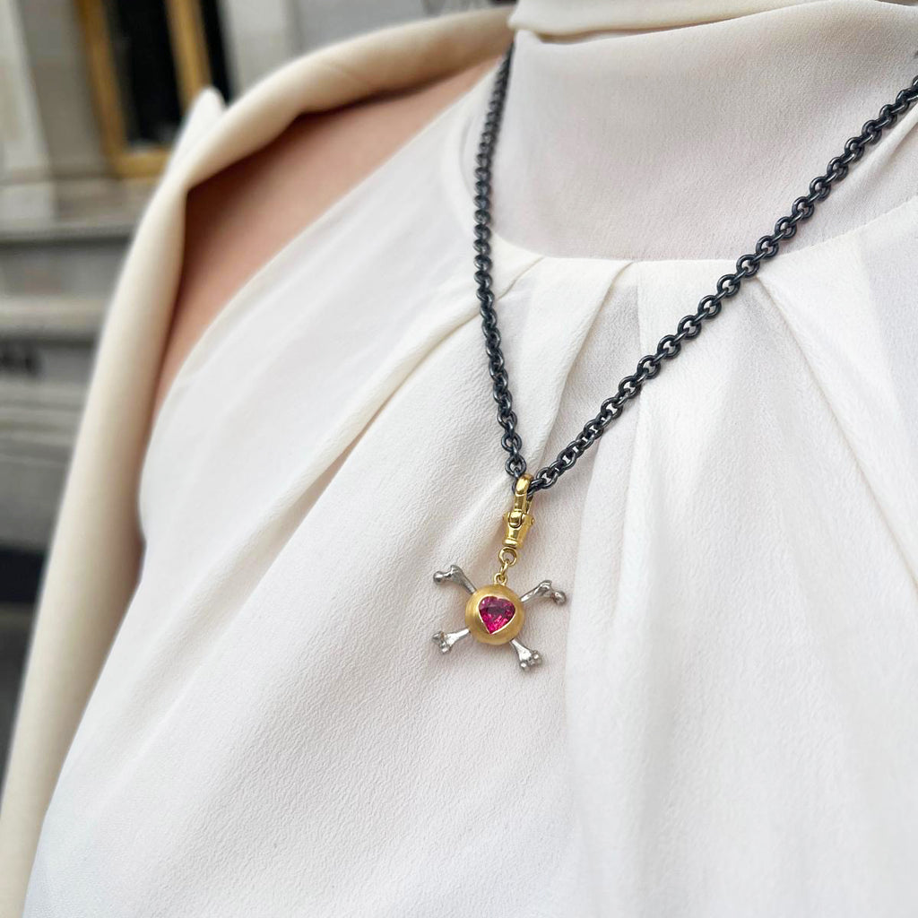 Photograph 1 of Sam Lafford's 18k Yellow Gold & Platinum HeartBroken Grá Necklace. Available on DESIGNYARD.com and in our Contemporary Jewellery Shop Dublin, Ireland. Free Worldwide Shipping with DHL.
