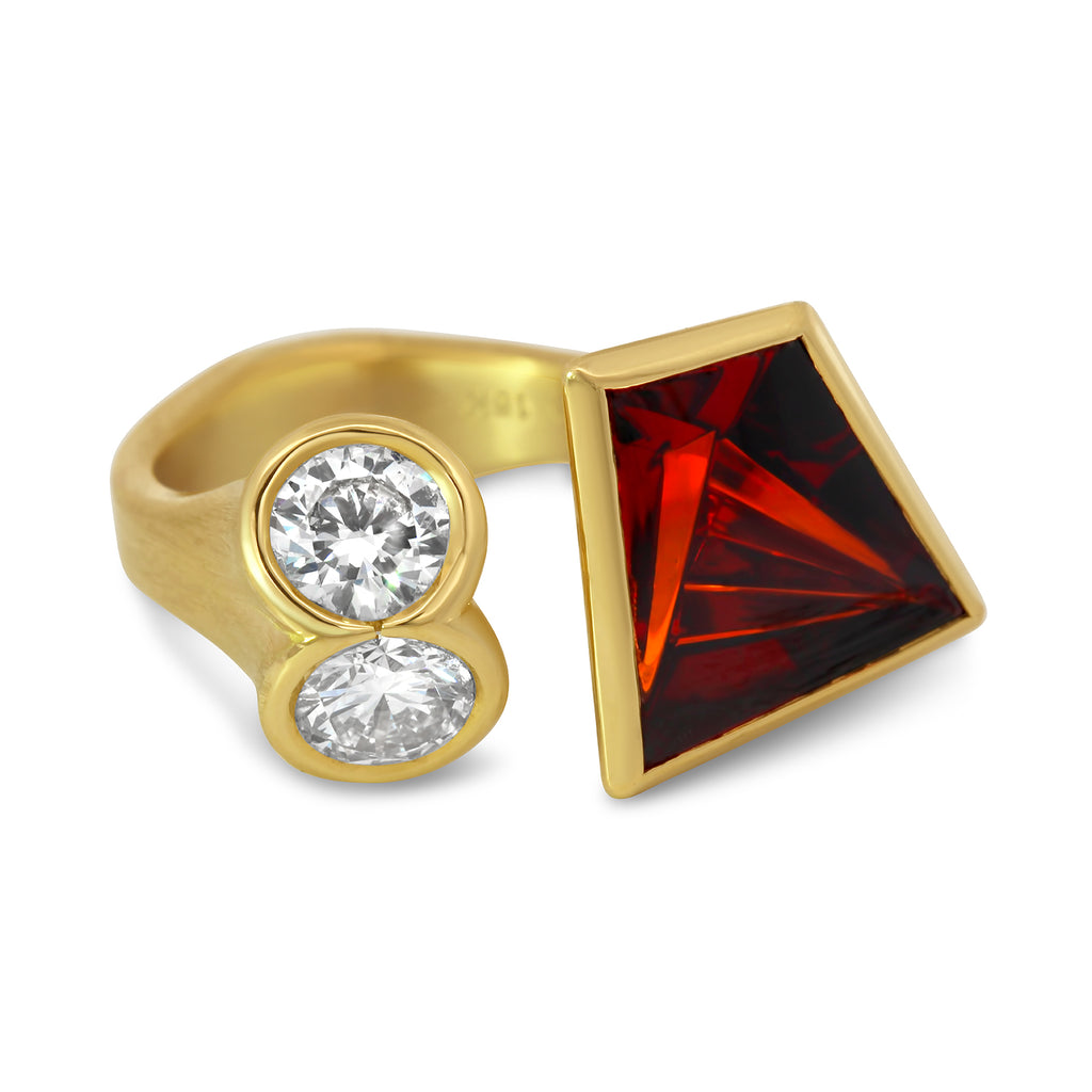 Photograph 4 of Sam Lafford's Munsteiner Garnet Diamond Shamwari Statement Ring. Available on DESIGNYARD.com and in our Jewellery Shop Dublin, Ireland. Free Worldwide Shipping with DHL.