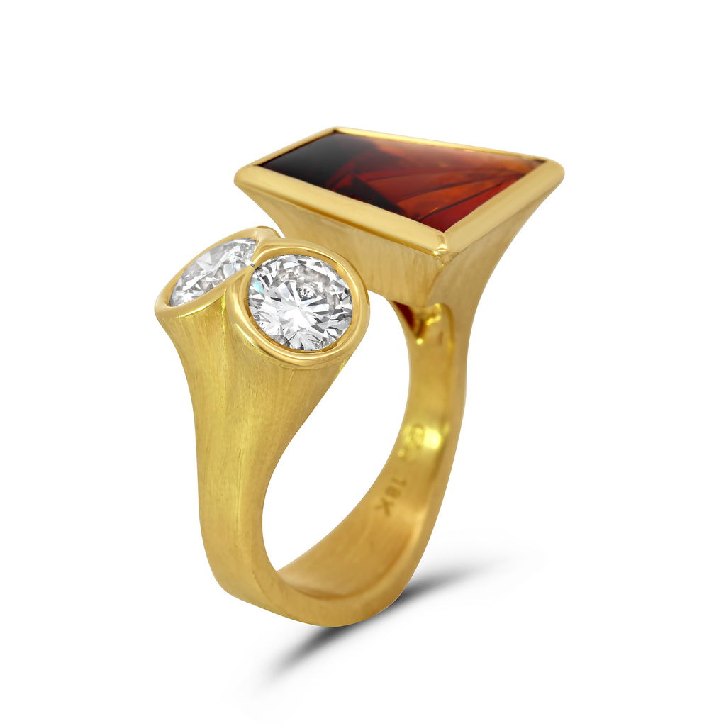 Photograph 1 of Sam Lafford's Munsteiner Garnet Diamond Shamwari Statement Ring. Available on DESIGNYARD.com and in our Jewellery Shop Dublin, Ireland. Free Worldwide Shipping with DHL.