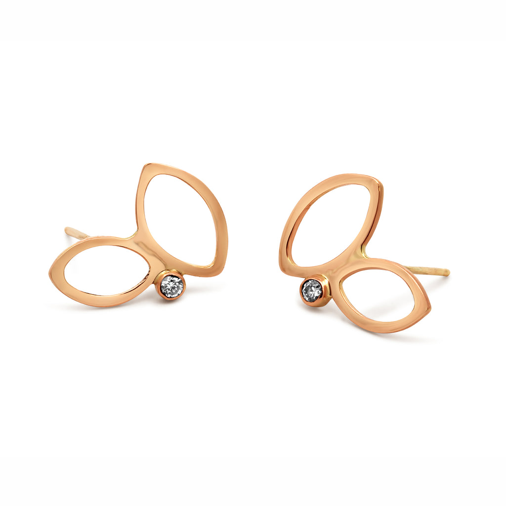 Photograph 1 of Stephanie Robinson's 14k Rose Gold Falling Leaves Diamond Stud Earrings. Available on DESIGNYARD.com and in our Contemporary Jewellery Shop Dublin, Ireland. #1 for Jewellery.