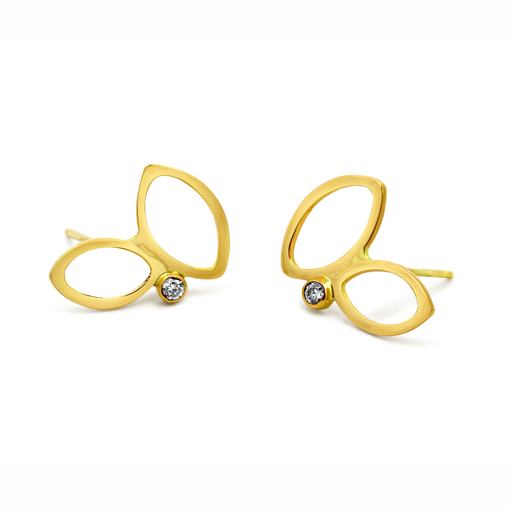 Photograph 1 of Stephanie Robinson's 14k Yellow Gold Falling Leaves Diamond Stud Earrings. Available on DESIGNYARD.com and in our Contemporary Jewellery Shop Dublin, Ireland. Number 1 for Jewellery.