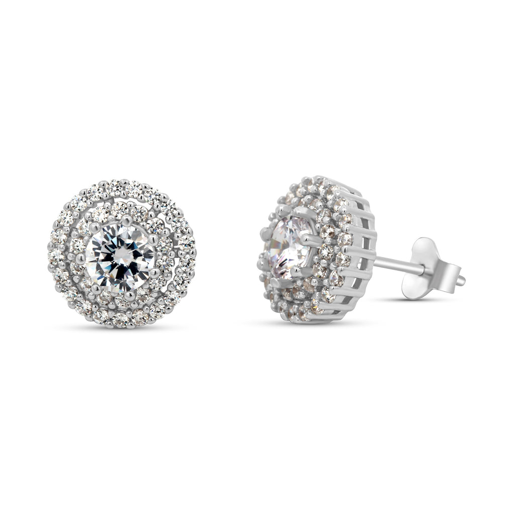 Photograph 1 of Sterling Silver Double Halo Stud Earrings. Available on DESIGNYARD.com and in our Jewellery Shop Dublin, Ireland. Shipping Worldwide.