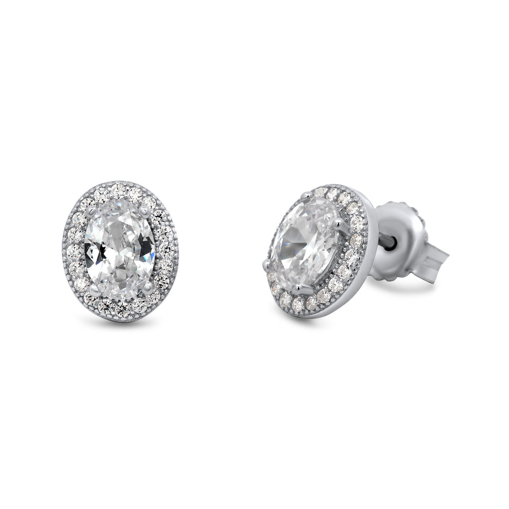 Photograph 1 of Sterling Silver Oval Halo Stud Earrings. Available on DESIGNYARD.com and in our Jewellery Shop Dublin, Ireland. Shipping Worldwide.