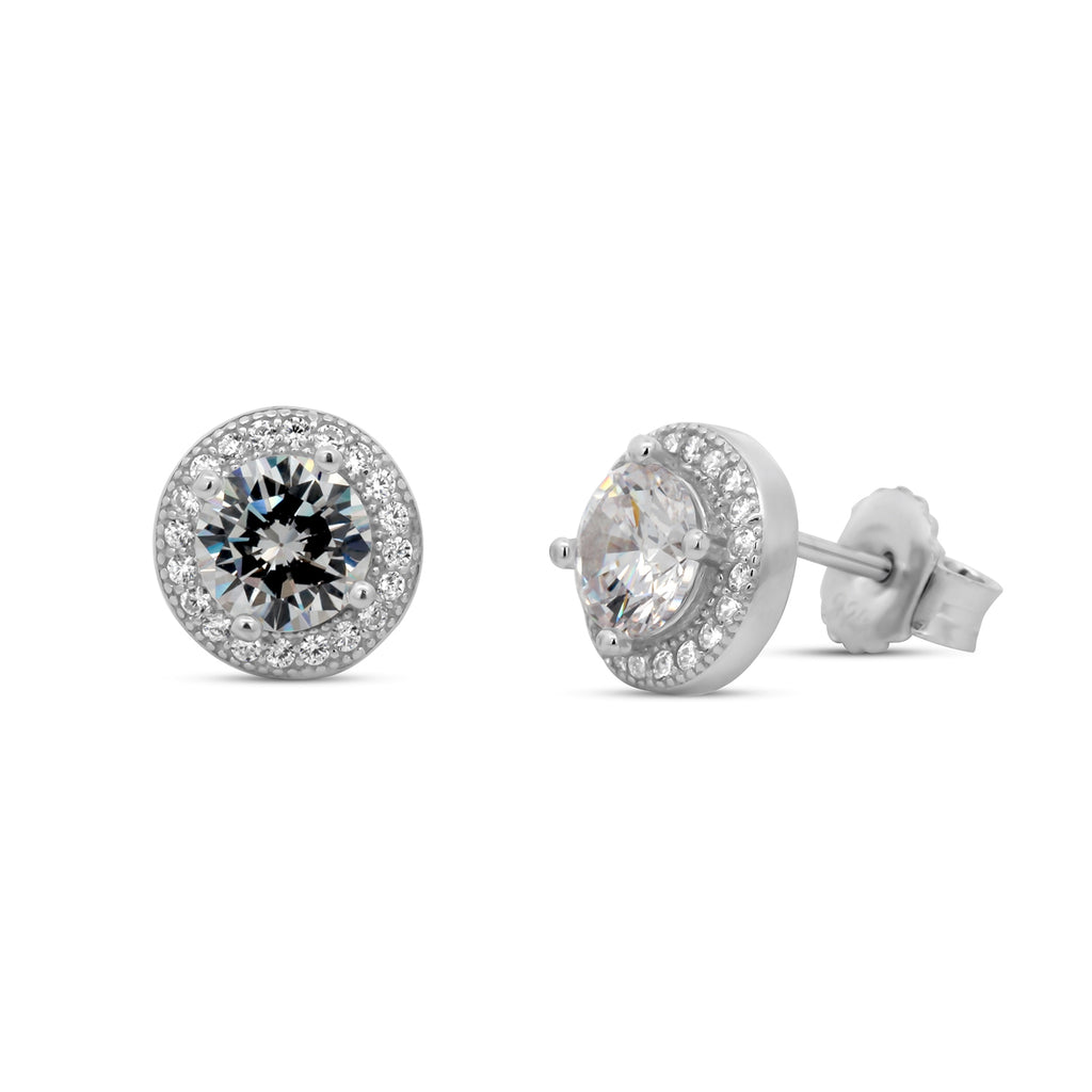 Classic Sterling Silver Round Halo Stud Earrings. Available on DESIGNYARD.com and in our Jewellery Shop Dublin, Ireland. Shipping Worldwide.