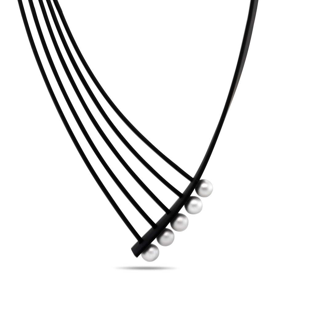 Ursula Muller - Five Strand Silver Rubber Necklace - DESIGNYARD, Dublin Ireland.