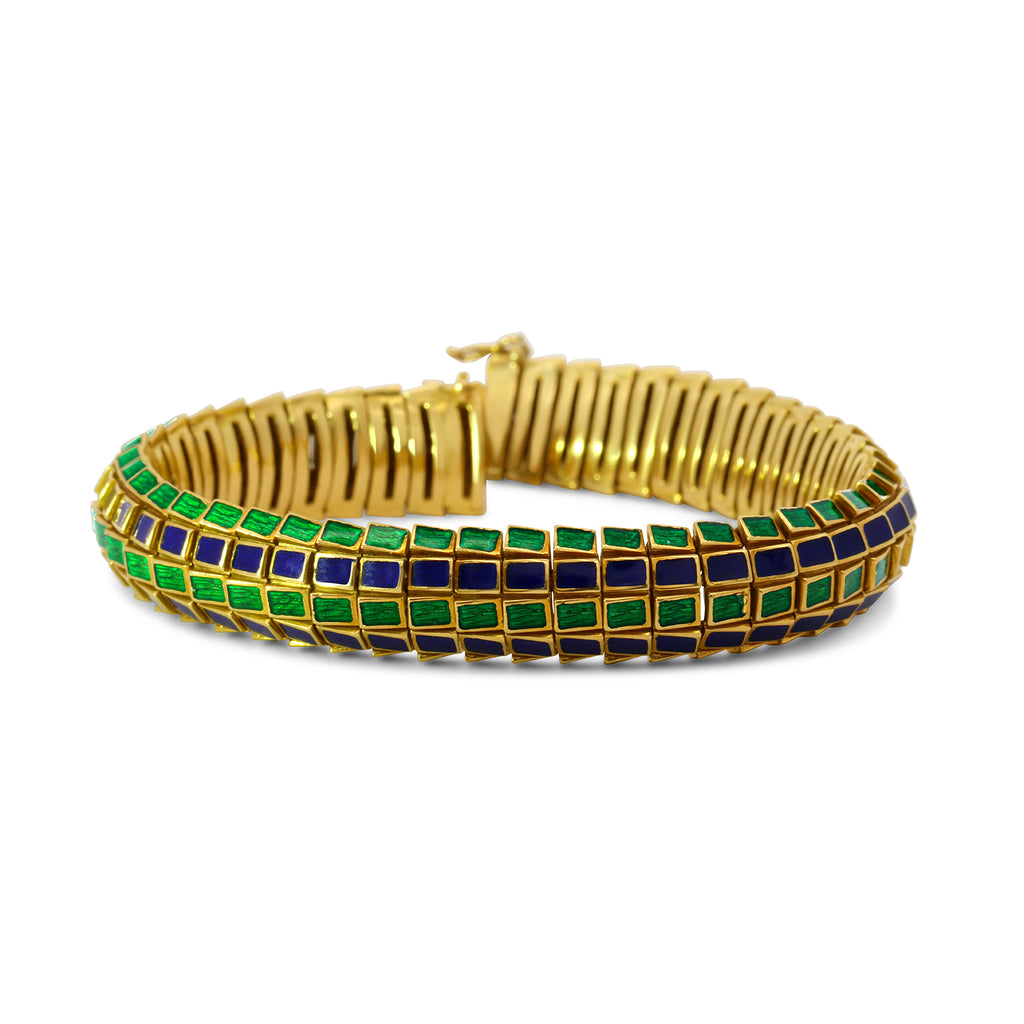vintage 18k yellow gold blue green enamel bracelet designyard jewellery dublin ireland
