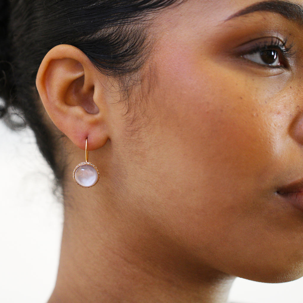 Ronan Campbell - 18k Rose Gold Diamond Chalcedony Earrings - DESIGNYARD, Dublin Ireland.