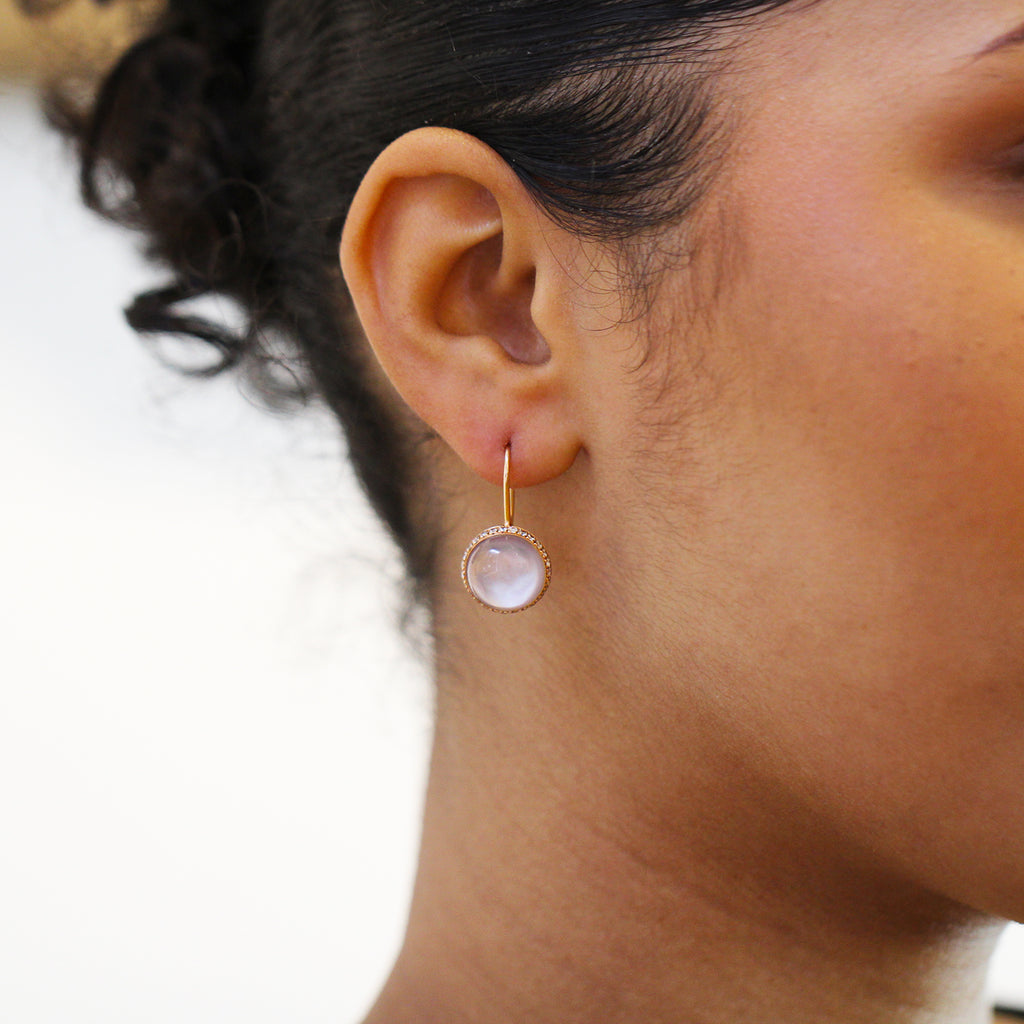 Ronan Campbell - 18k Rose Gold Diamond Chalcedony Earrings - DESIGNYARD, Dublin Ireland.