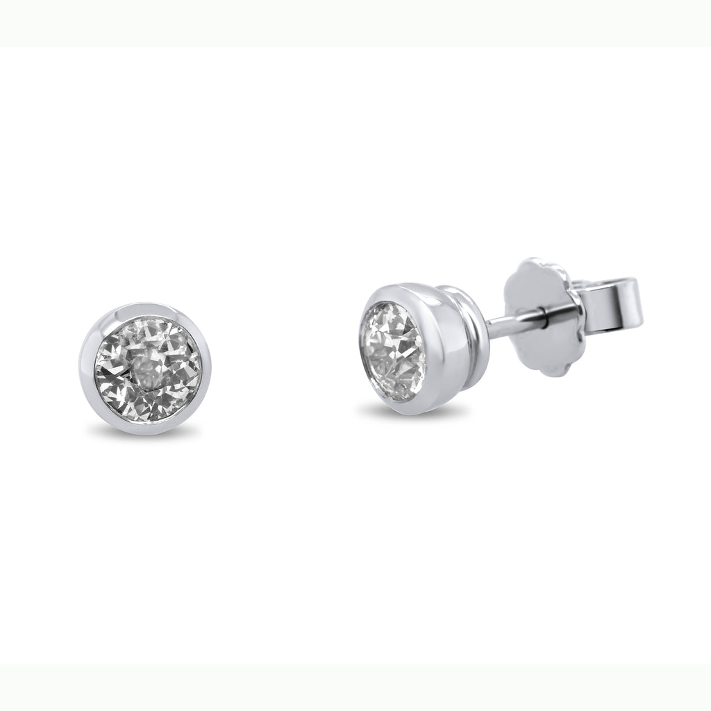 DesignYard - 18k White Gold Bezel Set Diamond Stud Earrings - DESIGNYARD, Dublin Ireland.