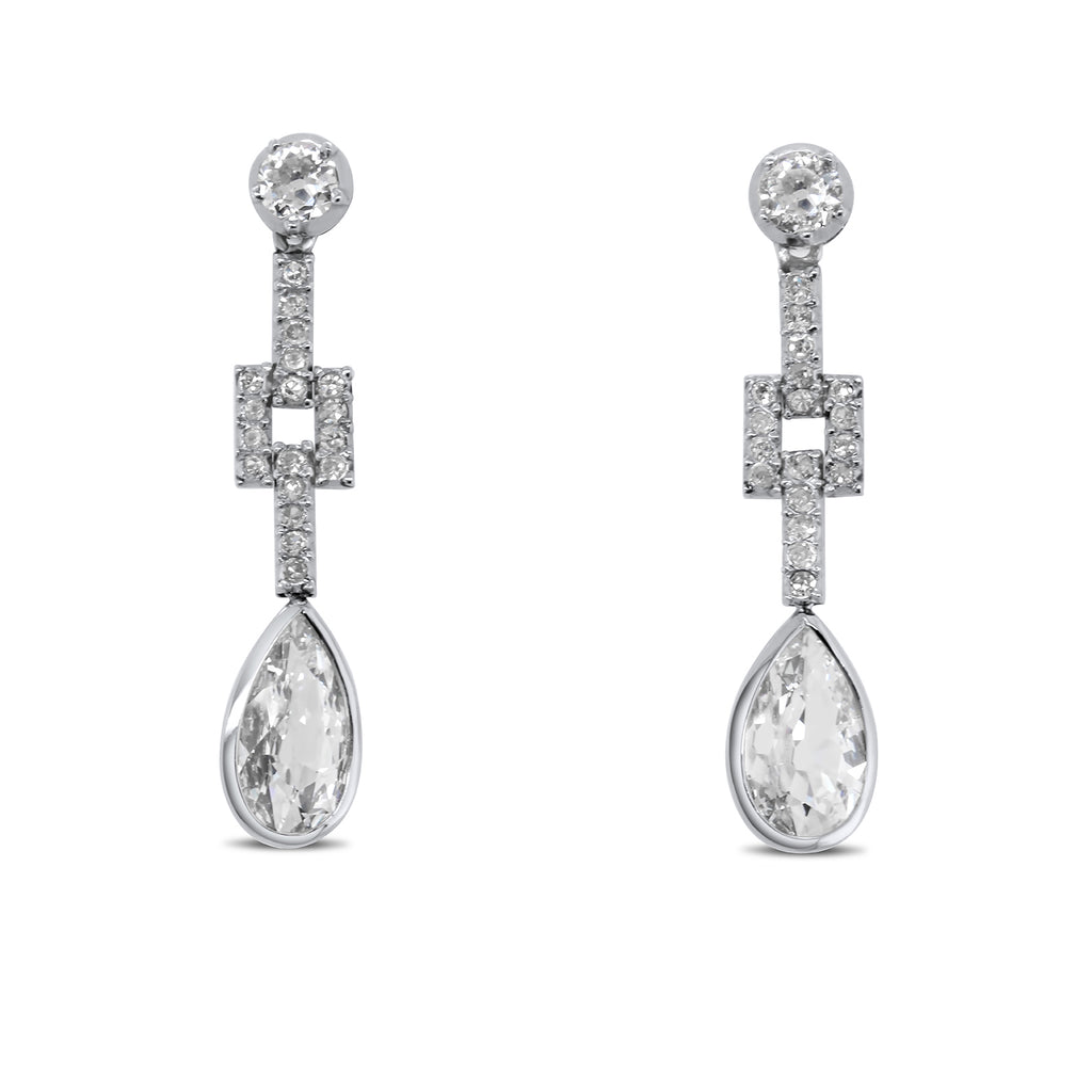 DesignYard - 18k White Gold Diamond Pear Drop Earrings - DESIGNYARD, Dublin Ireland.