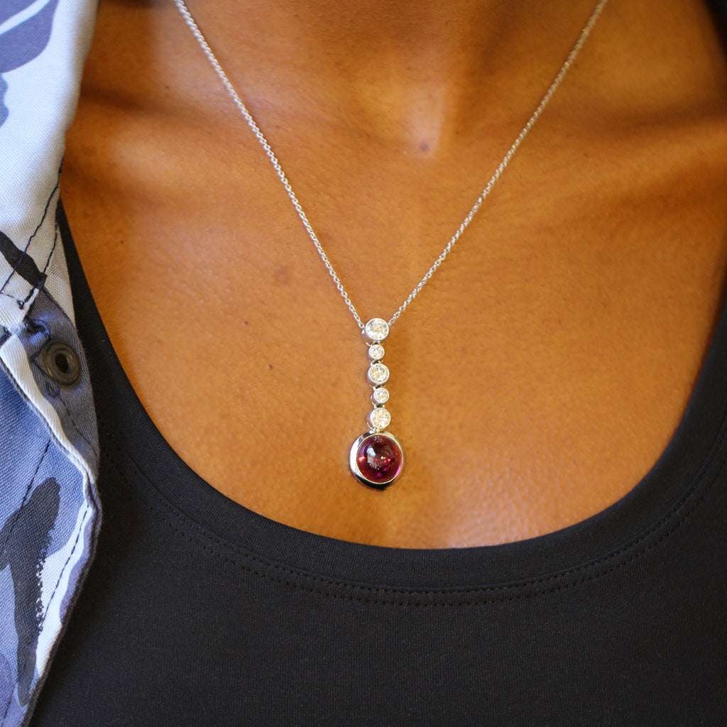 Photograph 3 of Vintage 18k White Gold Reddish Pink Tourmaline Diamond Pendant. Available on DESIGNYARD.com and in our Jewellery Shop Dublin, Ireland. Free Worldwide Shipping with DHL.