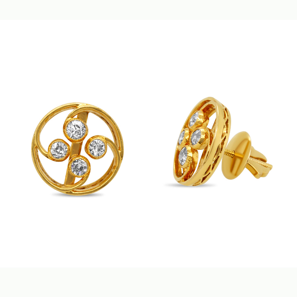 DesignYard - 18k Yellow Gold Diamond Circle Earrings - DESIGNYARD, Dublin Ireland.