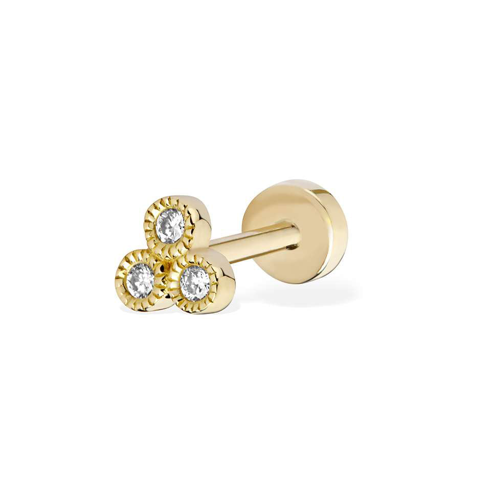 DesignYard - 18k Yellow Gold Trio Diamond Labret Stud Earring - DESIGNYARD, Dublin Ireland.