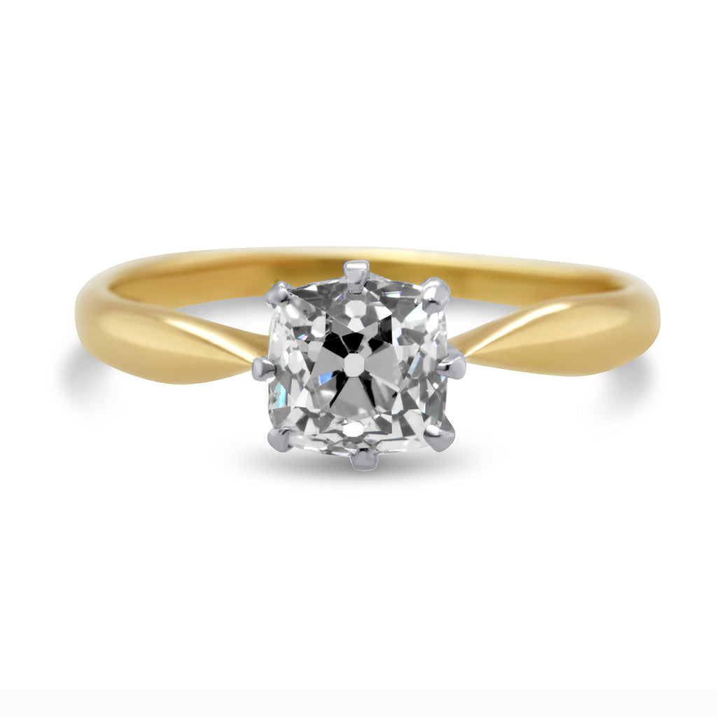 DesignYard - 14k Yellow White Gold Old Mine Cushion Diamond Solitaire Ring - DESIGNYARD, Dublin Ireland.