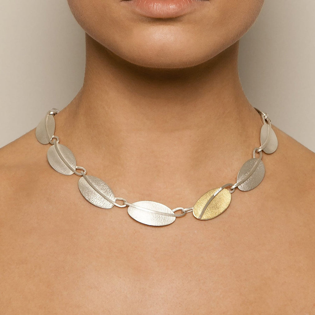 Manu - Sterling Silver 22k Yellow Gold Full Lotus Petal Diamond Necklace - DESIGNYARD, Dublin Ireland.
