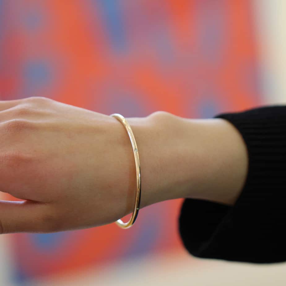 Photograph 2 of Handmade 9k Rose Gold Round Six Diamond Bangle. Available on DESIGNYARD.com and in our Jewellery Shop Dublin, Ireland.
