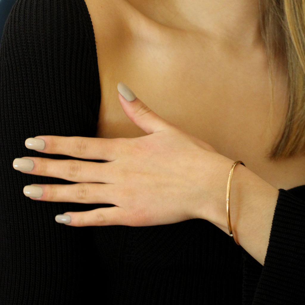 Photograph 3 of Handmade 9k Rose Gold Round Six Diamond Bangle. Available on DESIGNYARD.com and in our Jewellery Shop Dublin, Ireland.
