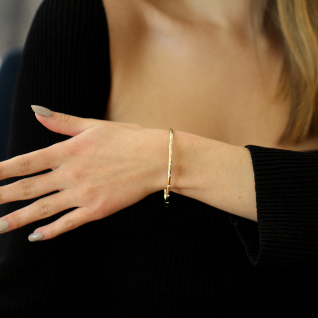 Photograph 3 of Handmade 9k Yellow Solid Gold Round Nine Diamond Bangle. Available on DESIGNYARD.com and in our Jewelry Store Dublin, Ireland. Free Worldwide Shipping with DHL.