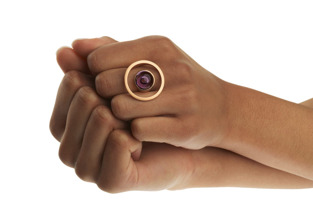Photograph 3 of Angela Hubel's Contemporary 18k Rose Gold Magic Sunshine Amethyst Statement Ring. Available on DESIGNYARD.com and in our Jewellery Shop Dublin, Ireland. Free Worldwide Shipping with DHL.