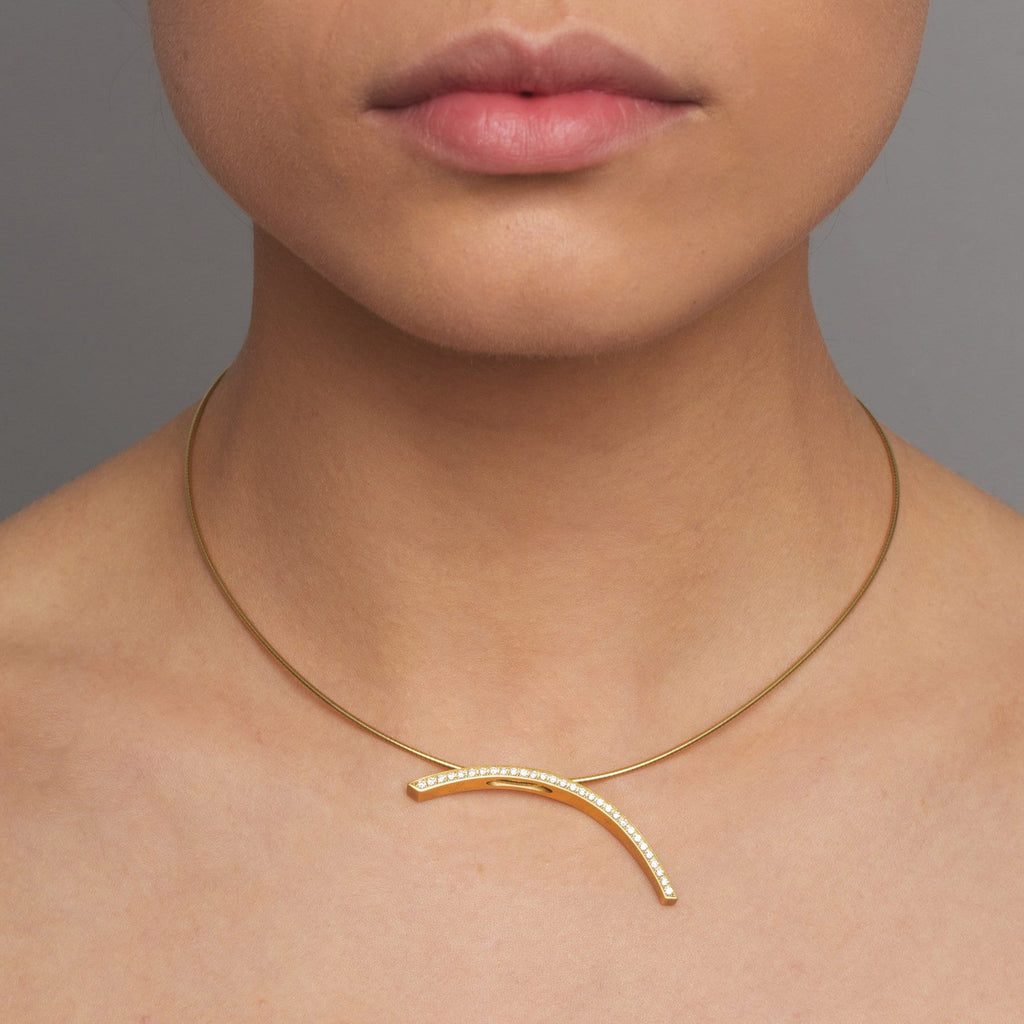 Angela Hubel - 18k Yellow Gold Diamond Curved Necklace - DESIGNYARD, Dublin Ireland.
