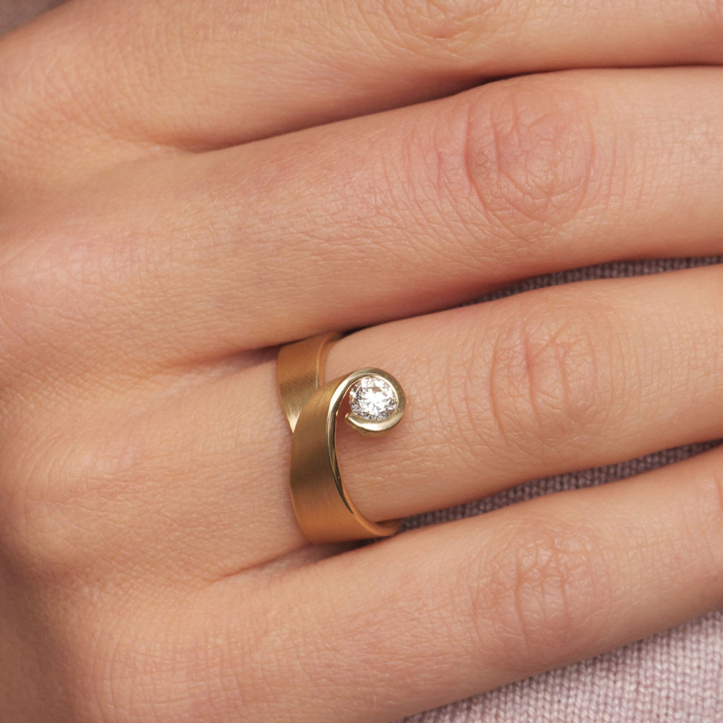 Photograph 3 of Cardillac's Contemporary 18k Yellow Gold Diamond Tulip Alternative Engagement Ring. Available on DESIGNYARD.com and in our Jewellery Shop Dublin, Ireland. Free Worldwide Shipping with DHL.