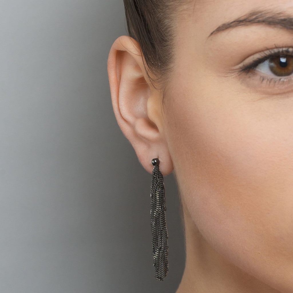 Claudia Milic - Sterling Silver Black Siara Long Earrings - DESIGNYARD, Dublin Ireland.