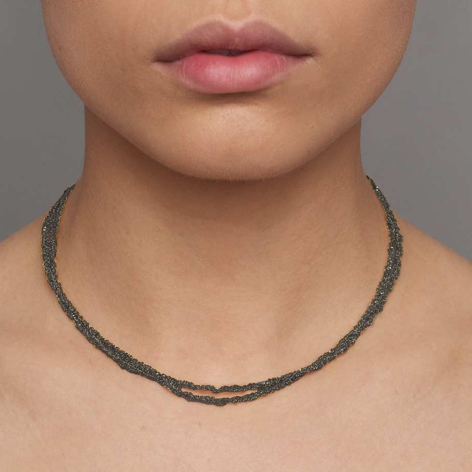 Photograph 2 of Claudia Milic's Contemporary Sterling Silver Black Twist Collier Necklace. Available on DESIGNYARD.com and in our Jewellery Shop Dublin, Ireland. Free Worldwide Shipping with DHL.