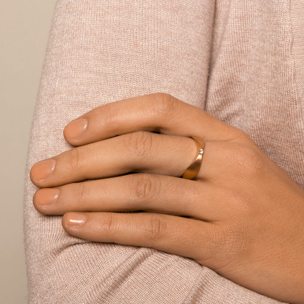Photograph 2 of Cardillac's Contemporary 14k Yellow Gold Trio Diamond Alternative Engagement Ring. Available on DESIGNYARD.com and in our Jewellery Shop Dublin, Ireland. Free Worldwide Shipping with DHL.