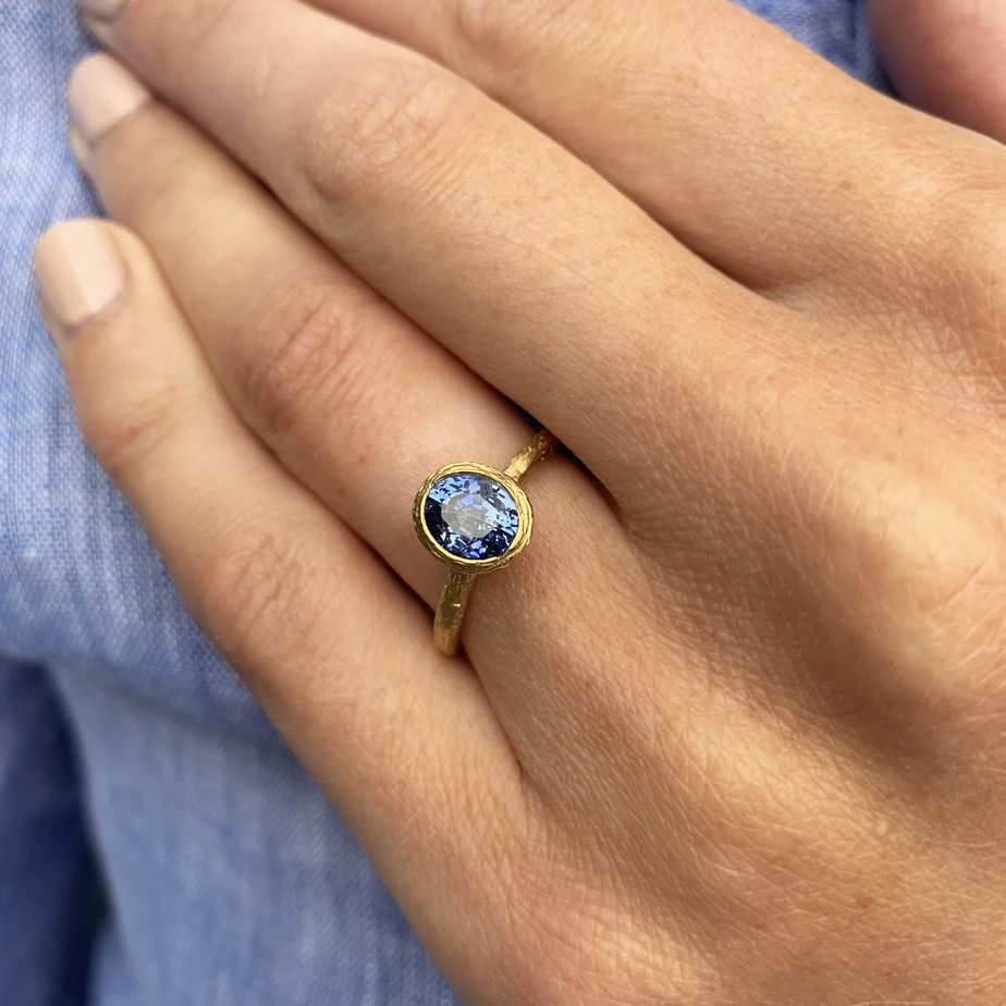 Diana Porter - 18k Fair Trade Yellow Gold Blue Sapphire Engagement Ring - DESIGNYARD, Dublin Ireland.