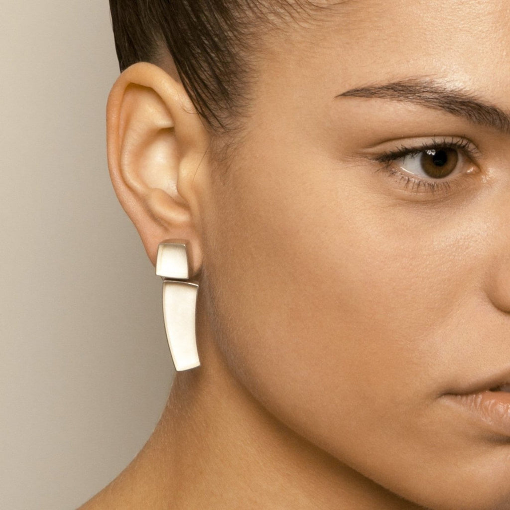 Photograph 2 Erik Urbschat's Contemporary Sterling Silver Kubus Statement Earrings. Available on DESIGNYARD.com and in our Jewellery Shop Dublin, Ireland.