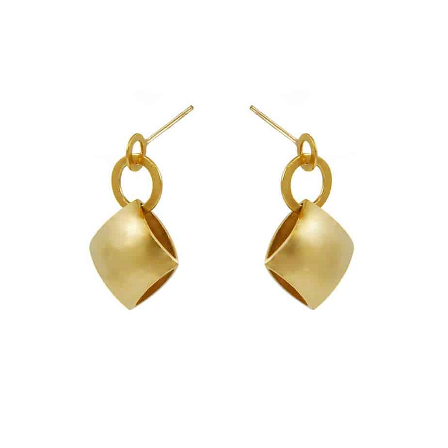 Heather O'Connor - Yellow Gold Plated Silver Pillow Hoop Drop Earrings - DESIGNYARD, Dublin Ireland.