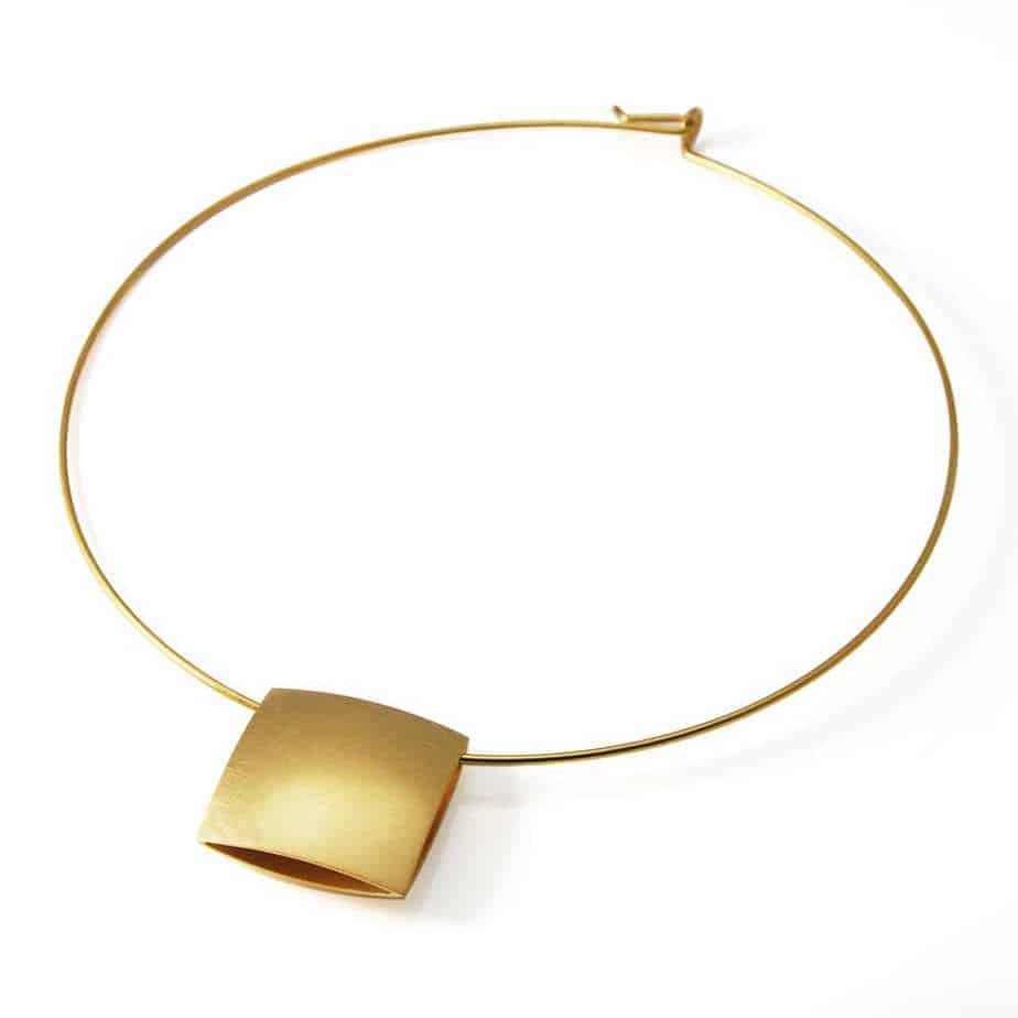 Heather O'Connor - Yellow Gold Plated Wire Pillow Necklace - DESIGNYARD, Dublin Ireland.