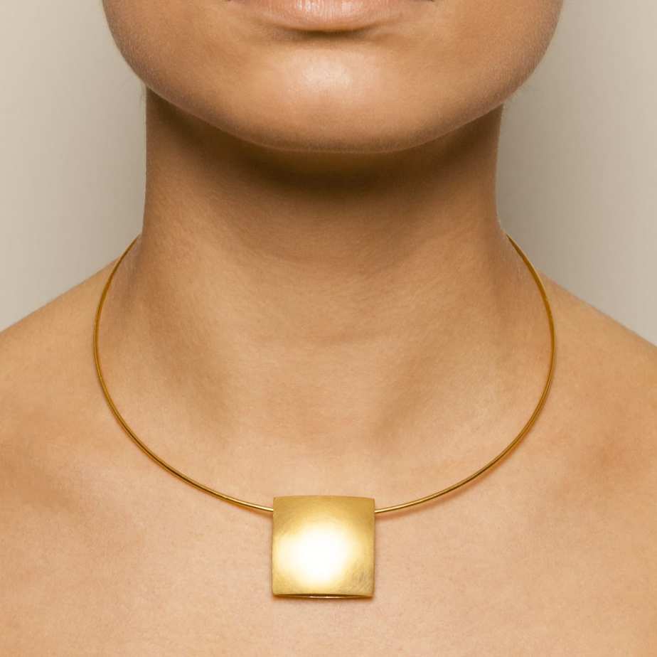 Heather O'Connor - Yellow Gold Plated Wire Pillow Necklace - DESIGNYARD, Dublin Ireland.