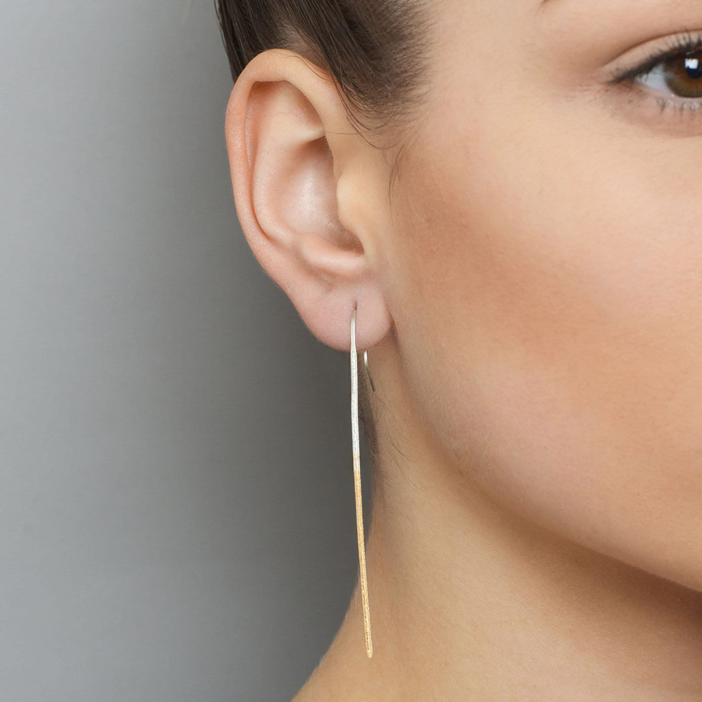 Photograph 2 of Kokkino's Contemporary Shimmer Single Strand 24k Yellow Gold Plated Silver Earrings. Available on DESIGNYARD.com and in our Jewellery Shop Dublin, Ireland. Shipping Worldwide with DHL.