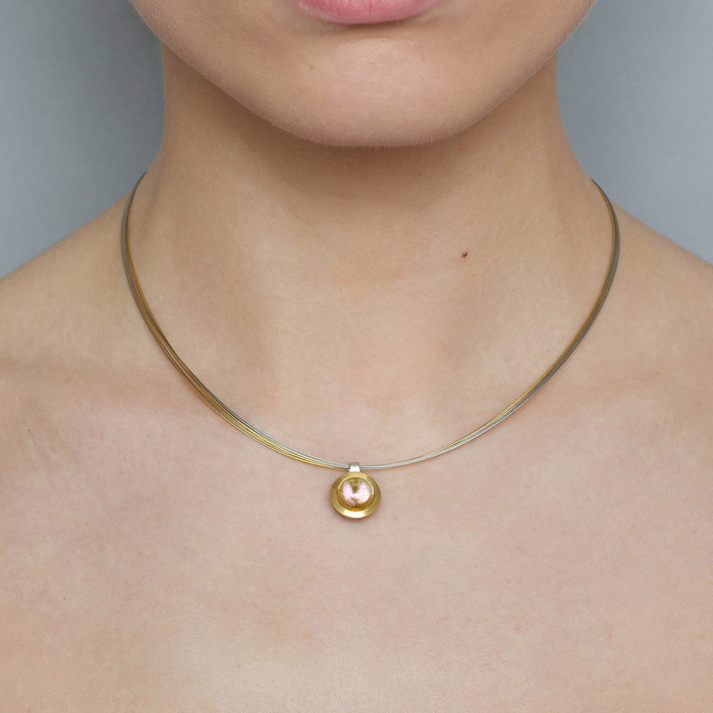 Photograph 2 of Manu's Contemporary Sterling Silver 22k Yellow Gold Bi-Metal Citrine Multi-Wire Globe Statement Necklace. Available on DESIGNYARD.com and in our Jewellery Shop Dublin, Ireland. Free Worldwide Shipping with DHL.