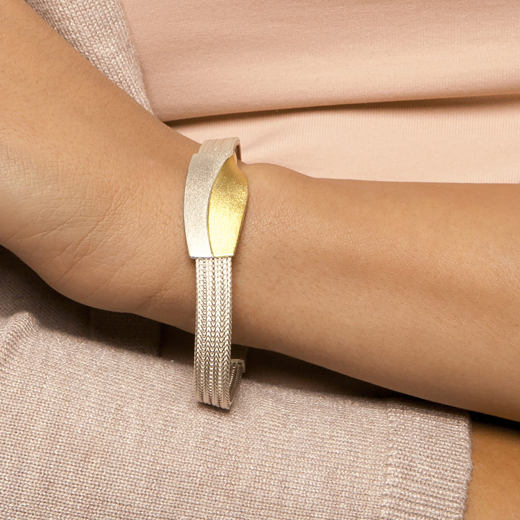 Manu - Sterling Silver 22k Yellow Gold Bi-Metal Foxchain Geometric Bracelet - DESIGNYARD, Dublin Ireland.