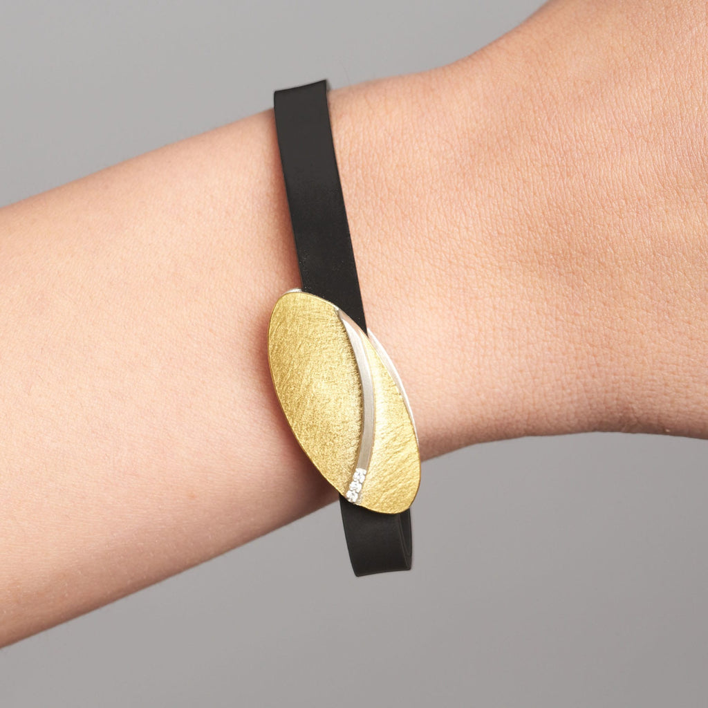 Manu - Sterling Silver 22k Yellow Gold Bi-Metal Diamond Natural Rubber Bracelet - DESIGNYARD, Dublin Ireland.