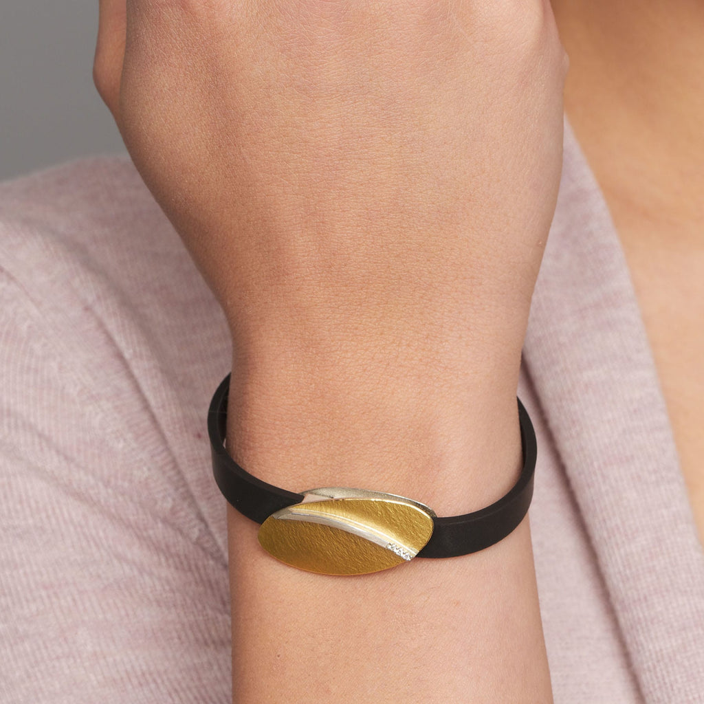 Manu - Sterling Silver 22k Yellow Gold Bi-Metal Diamond Natural Rubber Bracelet - DESIGNYARD, Dublin Ireland.