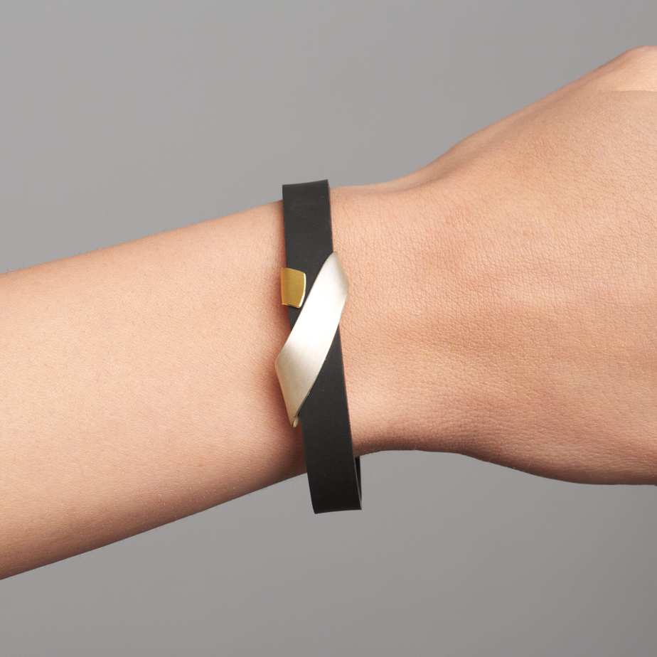 Manu - Sterling Silver 22k Yellow Gold Bi-Metal Twist Natural Rubber Bracelet - DESIGNYARD, Dublin Ireland.