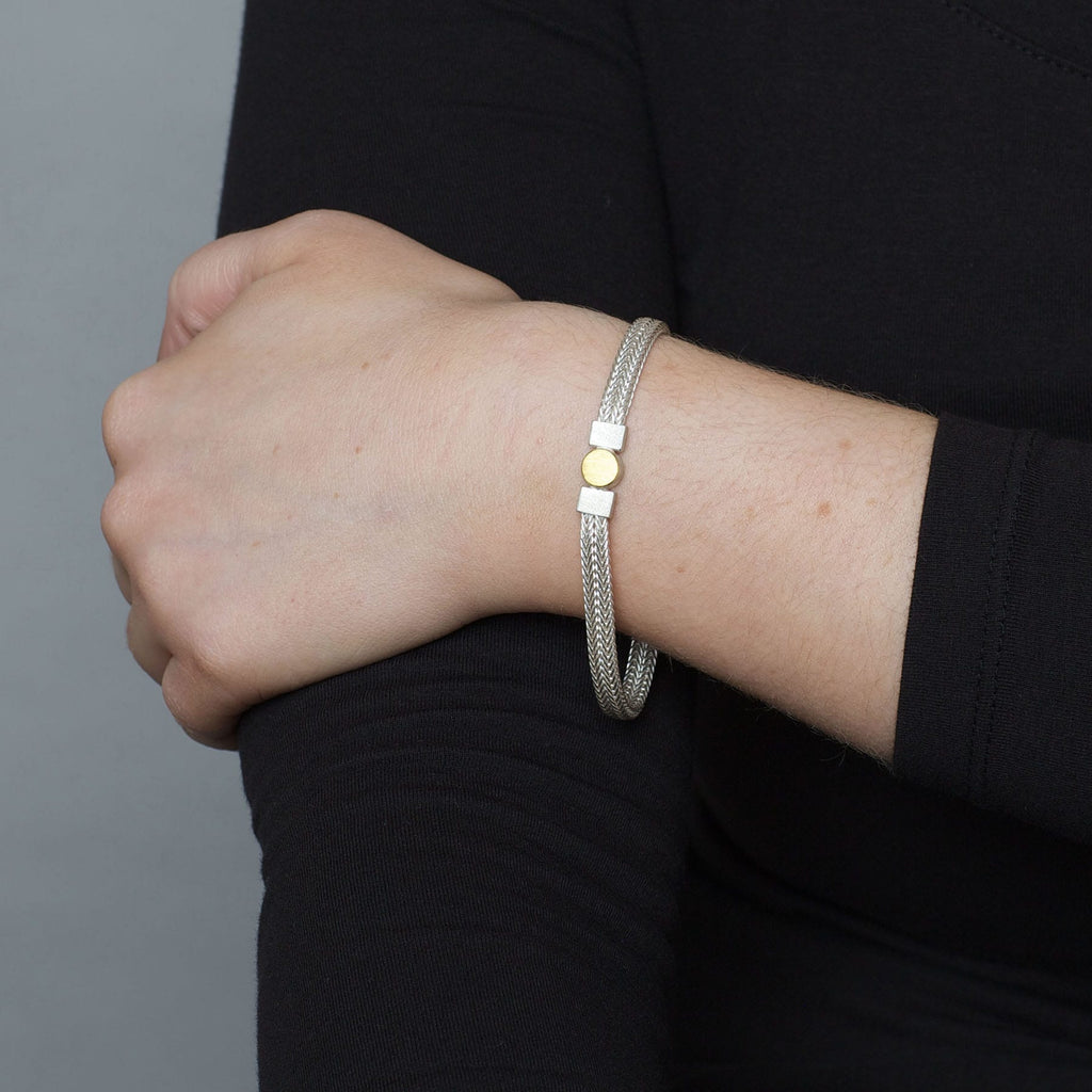 Photograph 2 of Manu's Contemporary Sterling Silver 22k Yellow Gold Bi-Metal Narrow Foxchain Dots Bracelet. Available on DESIGNYARD.com and in our Jewellery Shop Dublin, Ireland. Free Worldwide Shipping with DHL.