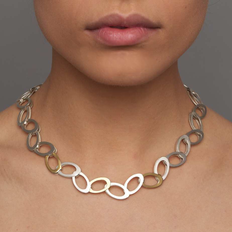 Manu - Sterling Silver 22k Yellow Gold Dancing Oval Necklace - DESIGNYARD, Dublin Ireland.