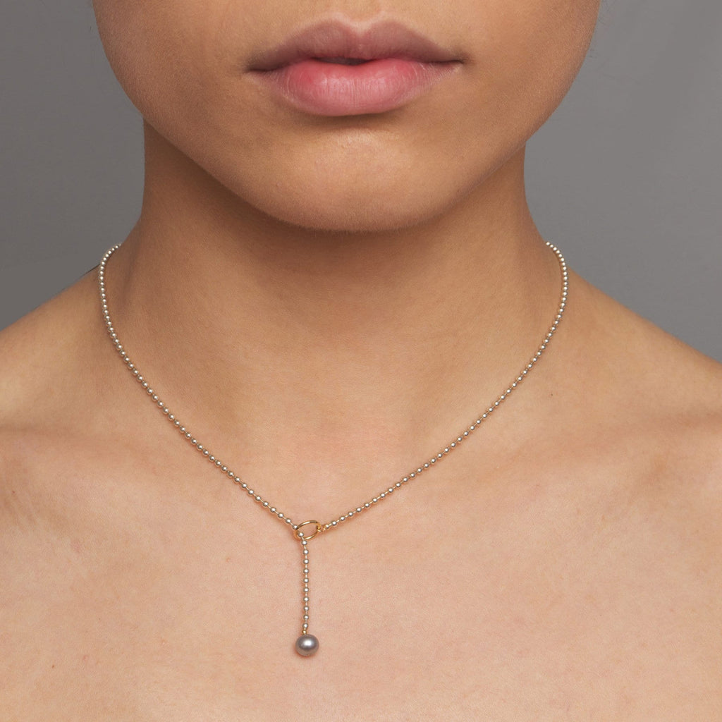 Myriam Oude Vrielink - Sterling Silver 14k Yellow Gold Grey Akoya Pearl Bubble Lariat - DESIGNYARD, Dublin Ireland.