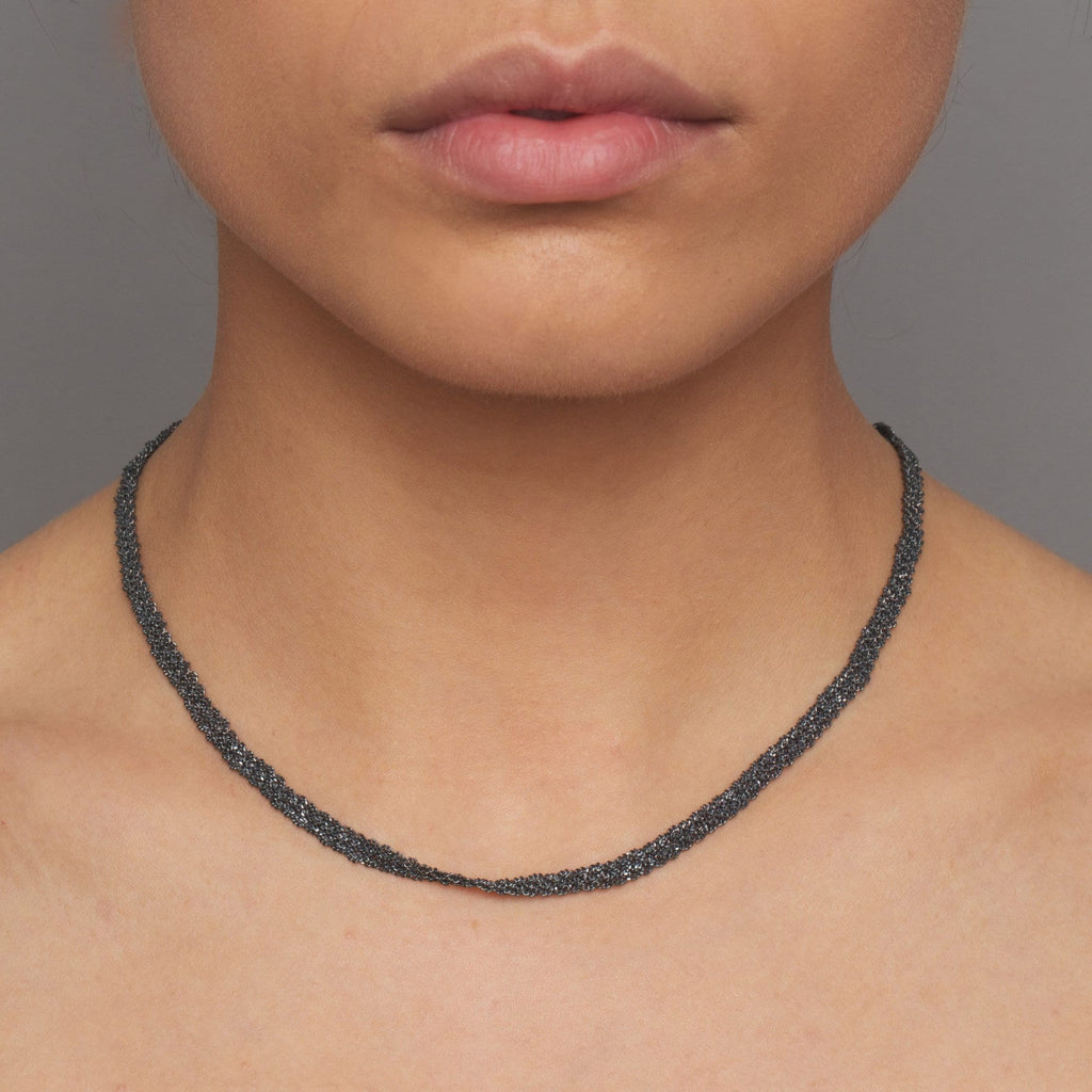 Myriam Oude Vrielink - Oxidized Silver 14k Yellow Gold Single Ribbon Necklace - DESIGNYARD, Dublin Ireland.